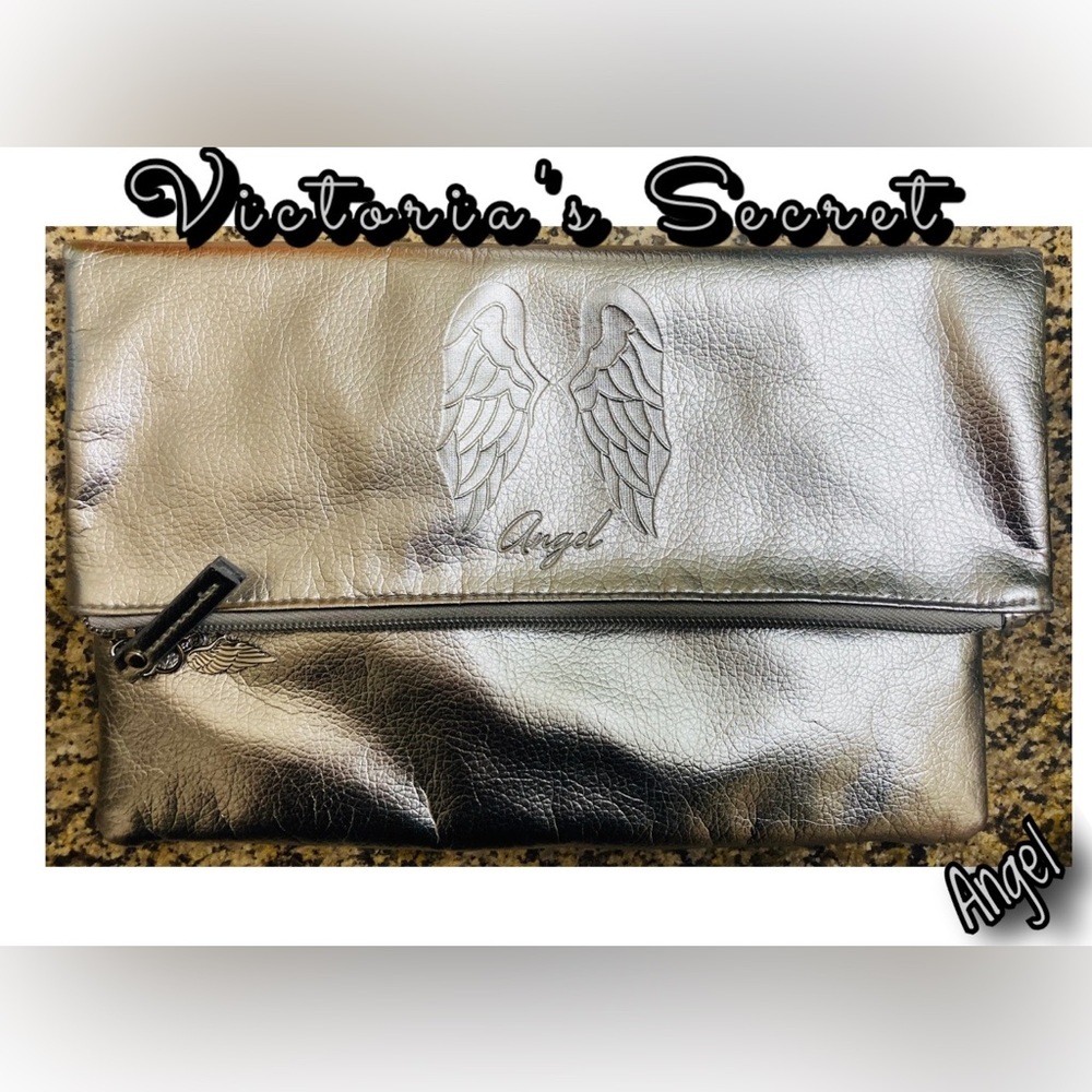🪽 VS Supermodel Foldover Silver Angel Clutch🪽